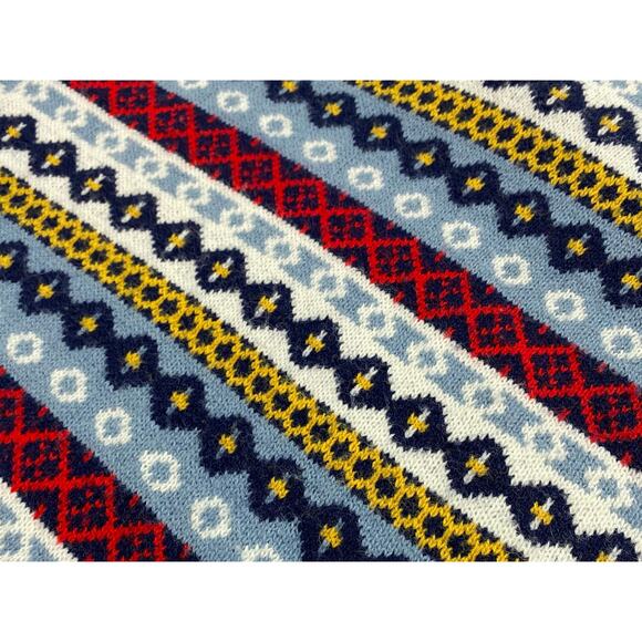 Vintage Knit Southwest Pattern Asymmetrical Sweater Poncho With Fringe Sz Small - Picture 5 of 8